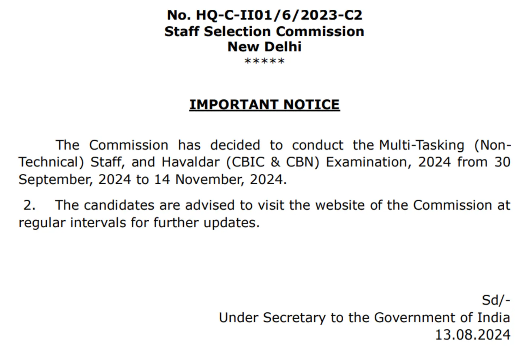 SSC MTS 2024 Exam Date Announced